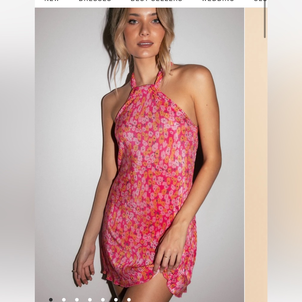 Petal and Pup- Melody Plisse Halter Mini Dress - Hot Pink